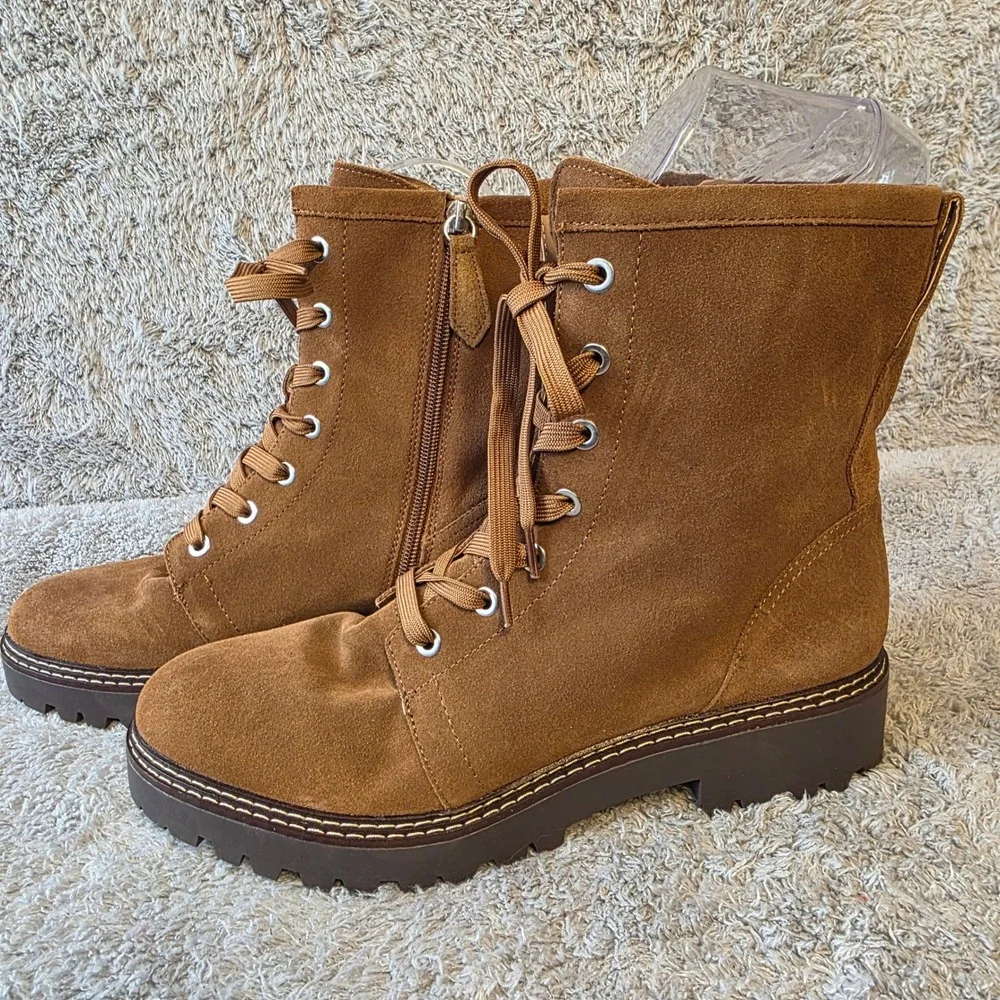 Nordstrom Rich Brown‎ Suede Leather Water Resistant Combat Lace up Boots 11m NEW